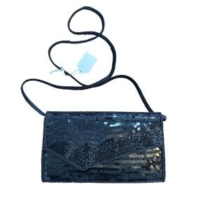 Vintage La Regale Black Sequin Beaded Evening Clutch Shoulder Bag Macau